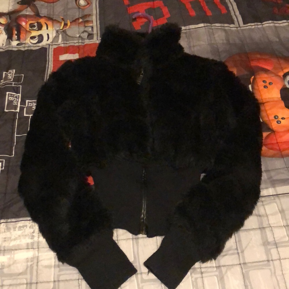 Black faux fur coat